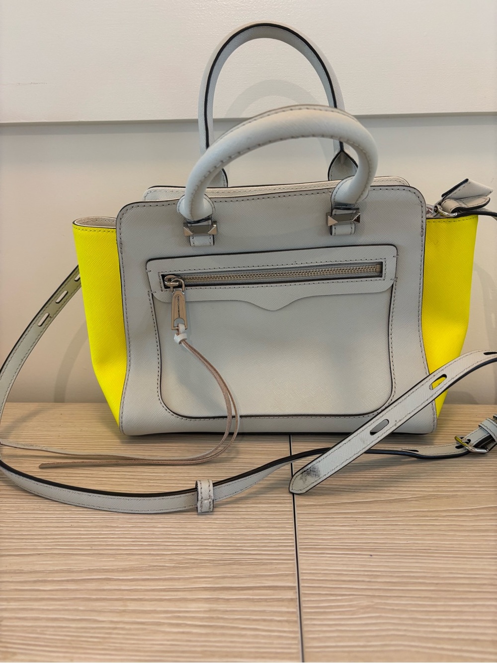Women's Two-Tone Yellow & White Leather Satchel